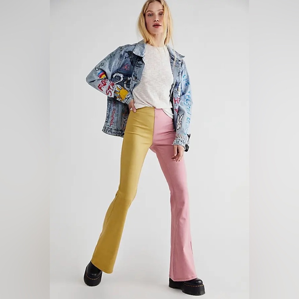 Free People Penny Pull On Colorblock Flares Sz 29 NWT